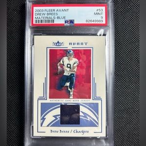2003 Drew Brees Fleer Avant Materials Blue Game Used GU Jersey /250 PSA 9 MINT